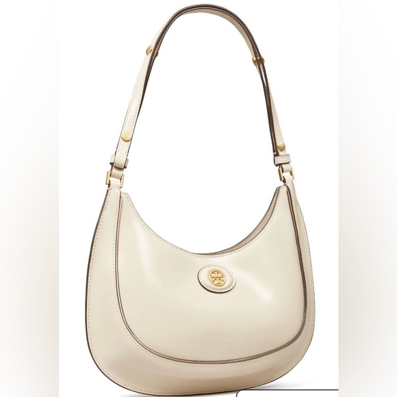 💎NWT💎 Tory Burch Robinson Spazzolato Crescent Shoulder Bag, Shea Butter - Picture 4 of 15